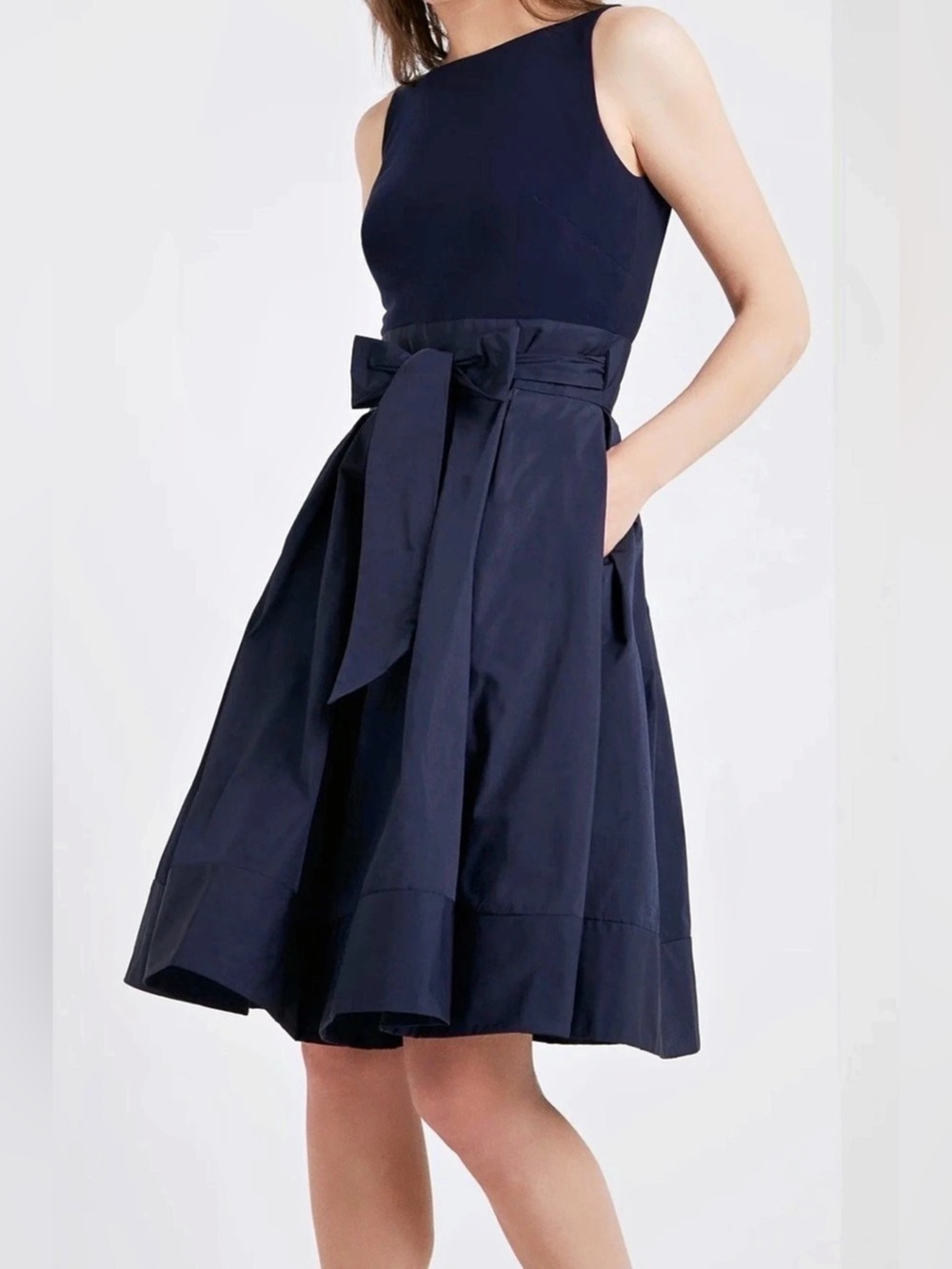 Lauren Ralph Lauren Spring Dress Sleeveless Bow Waist Dress in Blue Size 12 NWT